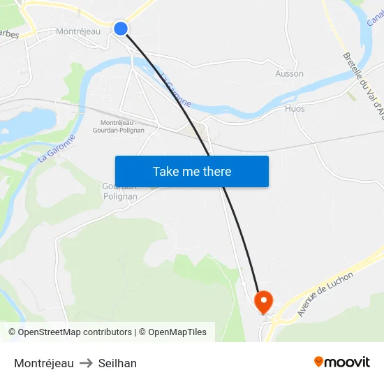 Montréjeau to Seilhan map