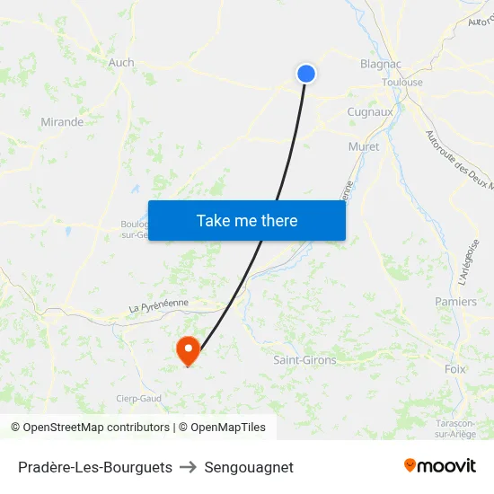 Pradère-Les-Bourguets to Sengouagnet map