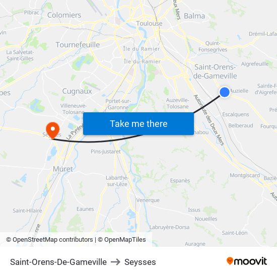 Saint-Orens-De-Gameville to Seysses map