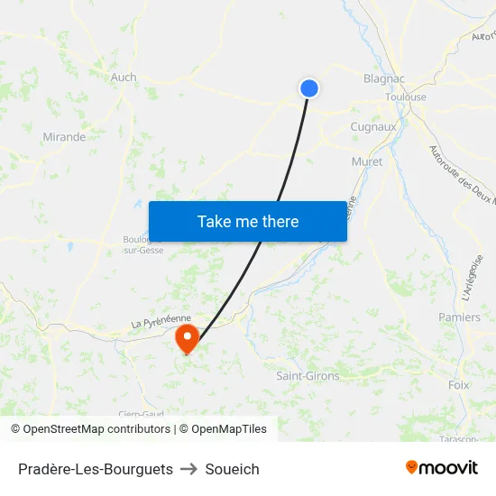Pradère-Les-Bourguets to Soueich map