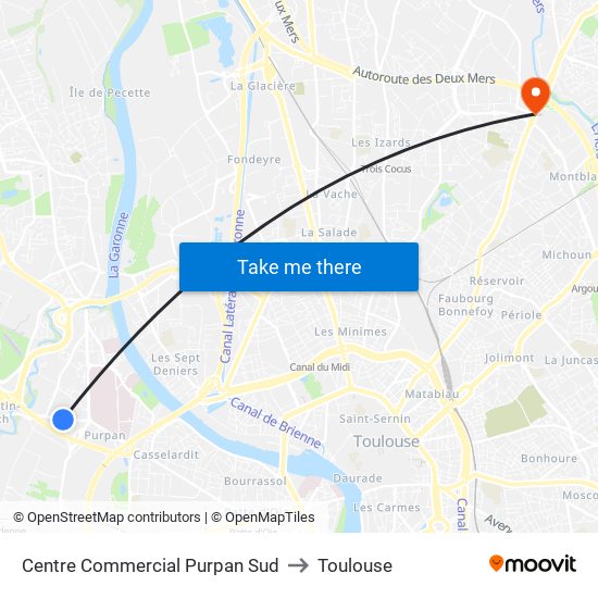 Centre Commercial Purpan Sud to Toulouse map