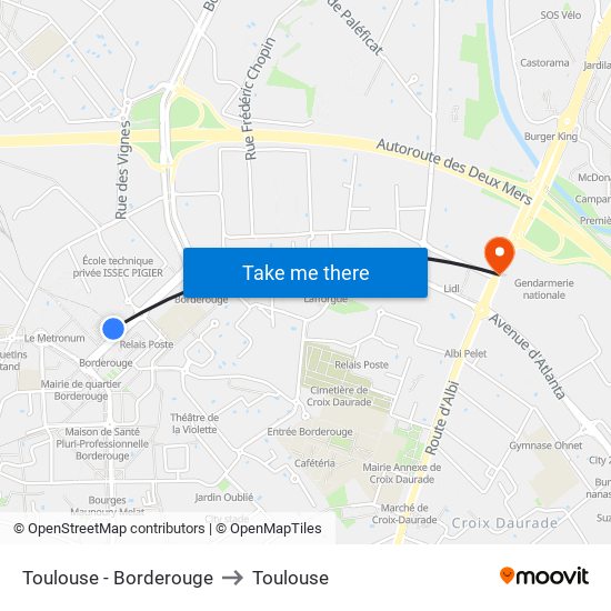 Toulouse - Borderouge to Toulouse map