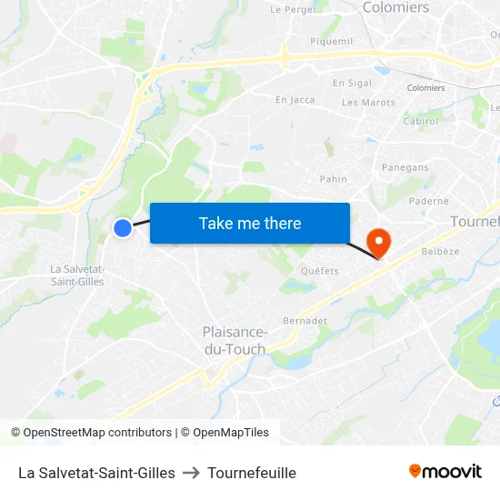 La Salvetat-Saint-Gilles to Tournefeuille map