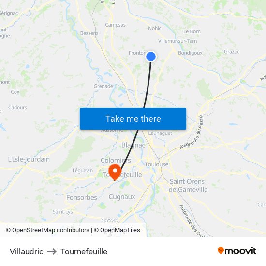 Villaudric to Tournefeuille map