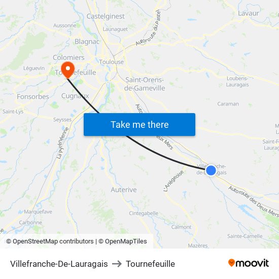 Villefranche-De-Lauragais to Tournefeuille map