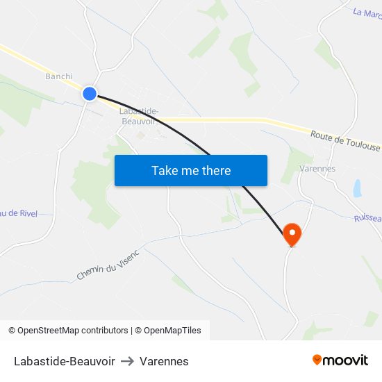 Labastide-Beauvoir to Varennes map