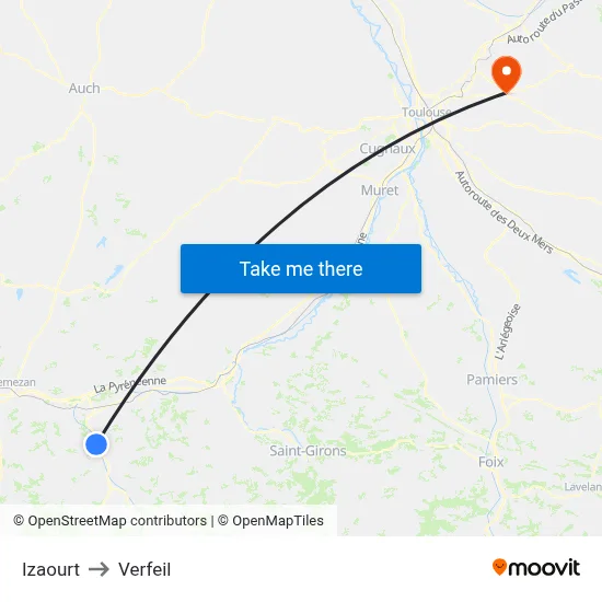 Izaourt to Verfeil map