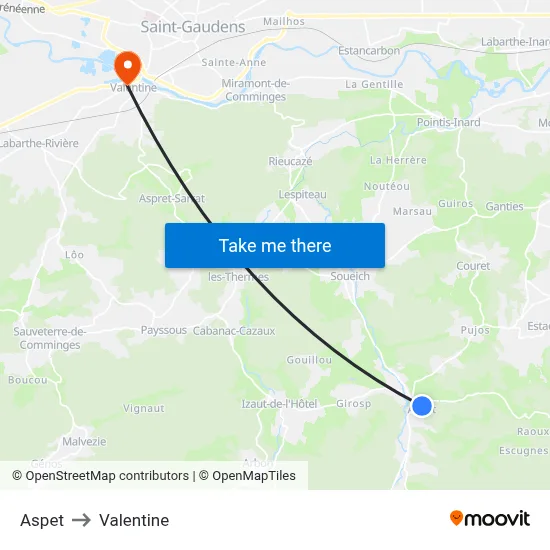 Aspet to Valentine map