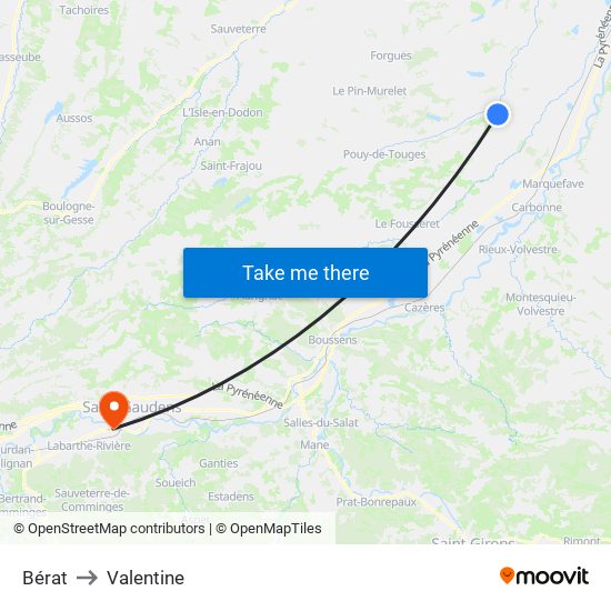 Bérat to Valentine map