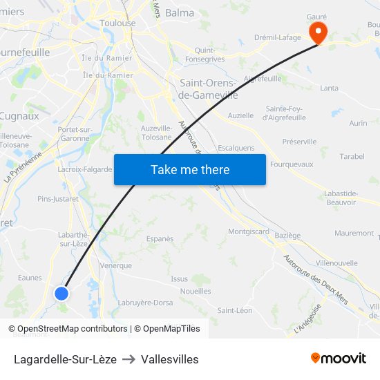 Lagardelle-Sur-Lèze to Vallesvilles map