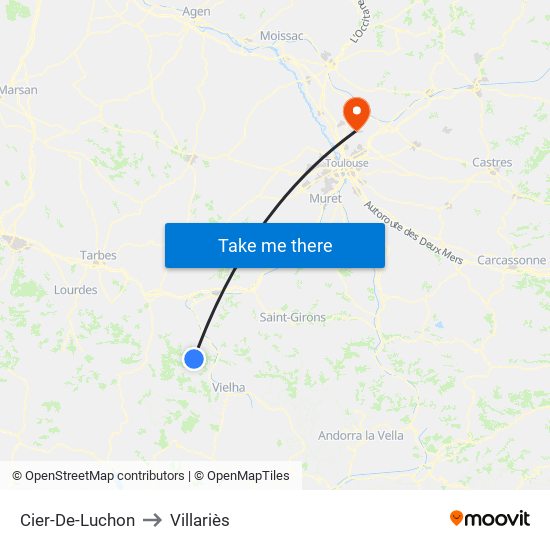 Cier-De-Luchon to Villariès map