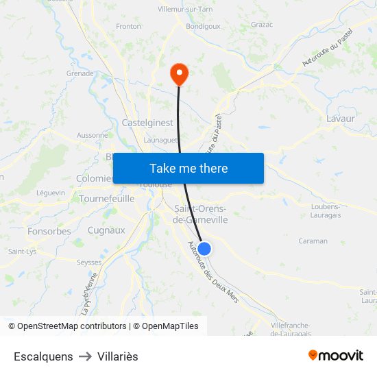 Escalquens to Villariès map
