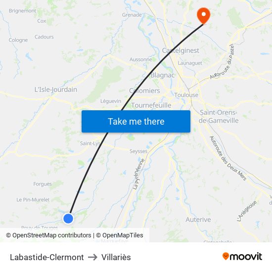 Labastide-Clermont to Villariès map