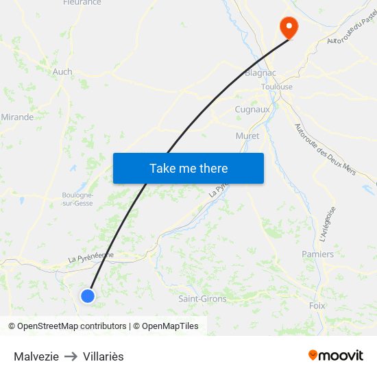 Malvezie to Villariès map