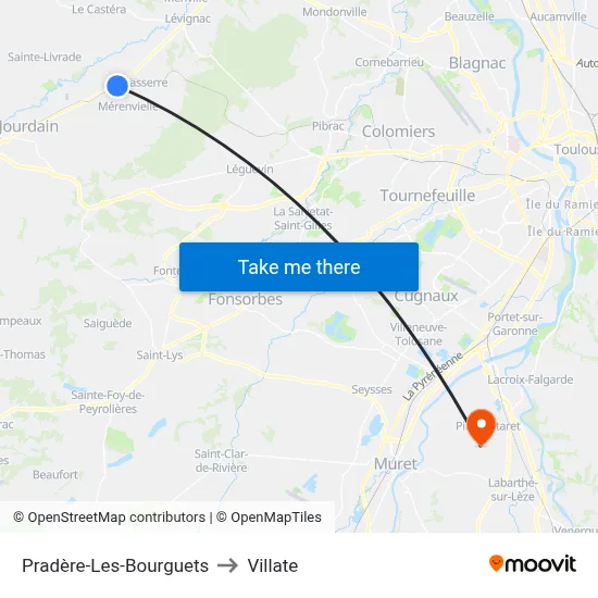 Pradère-Les-Bourguets to Villate map