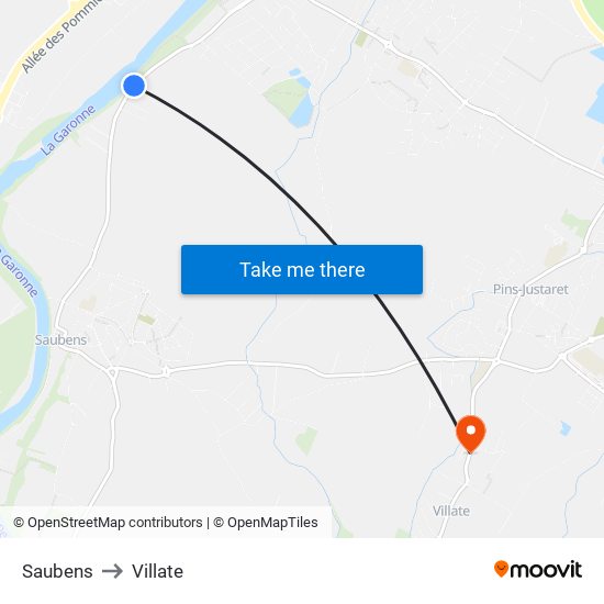 Saubens to Villate map