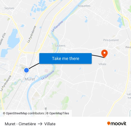 Muret - Cimetière to Villate map