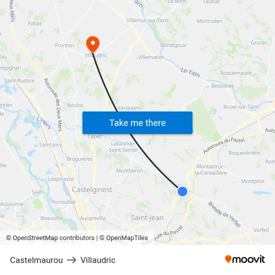 Castelmaurou to Villaudric map