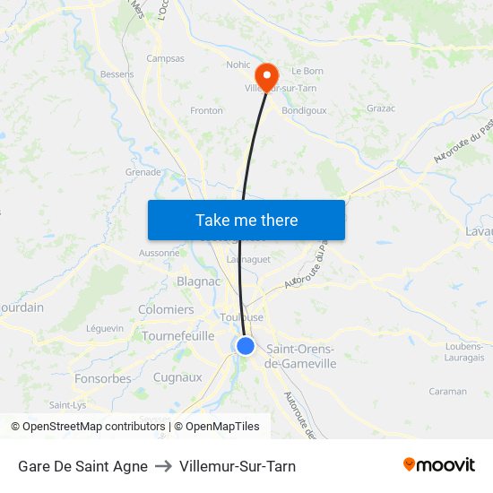 Gare De Saint Agne to Villemur-Sur-Tarn map
