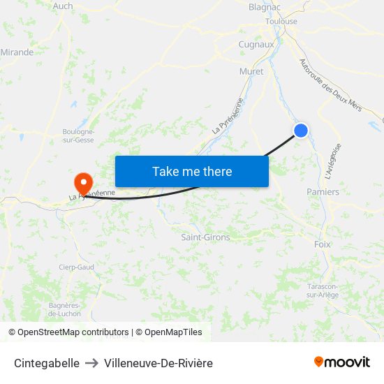 Cintegabelle to Villeneuve-De-Rivière map