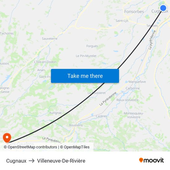 Cugnaux to Villeneuve-De-Rivière map