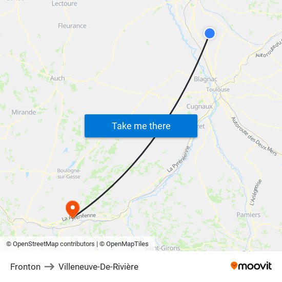 Fronton to Villeneuve-De-Rivière map