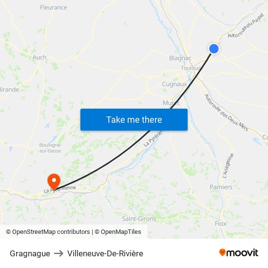 Gragnague to Villeneuve-De-Rivière map