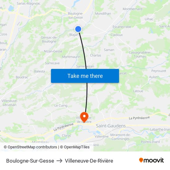 Boulogne-Sur-Gesse to Villeneuve-De-Rivière map