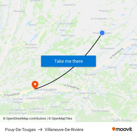 Pouy-De-Touges to Villeneuve-De-Rivière map