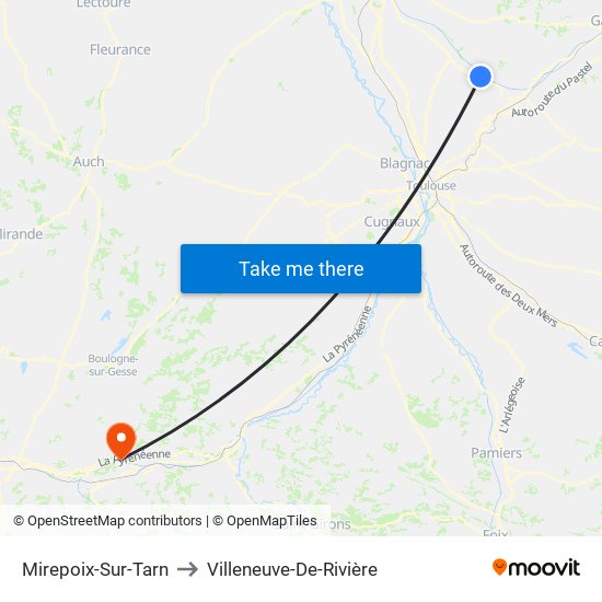 Mirepoix-Sur-Tarn to Villeneuve-De-Rivière map