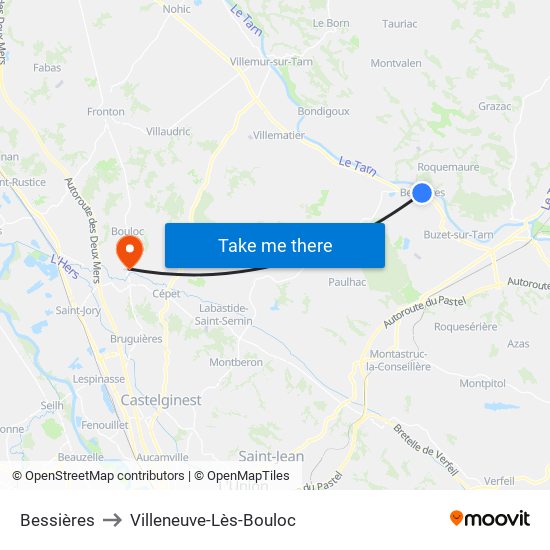Bessières to Villeneuve-Lès-Bouloc map