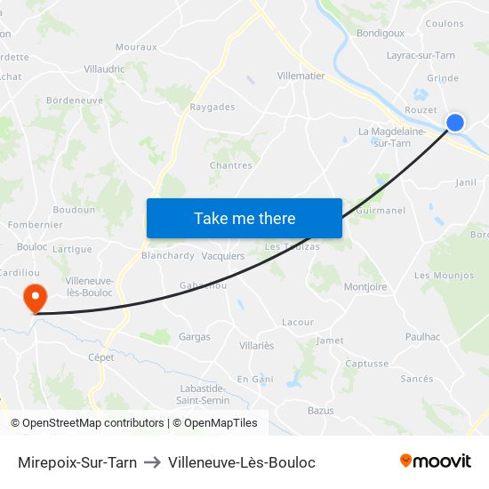 Mirepoix-Sur-Tarn to Villeneuve-Lès-Bouloc map