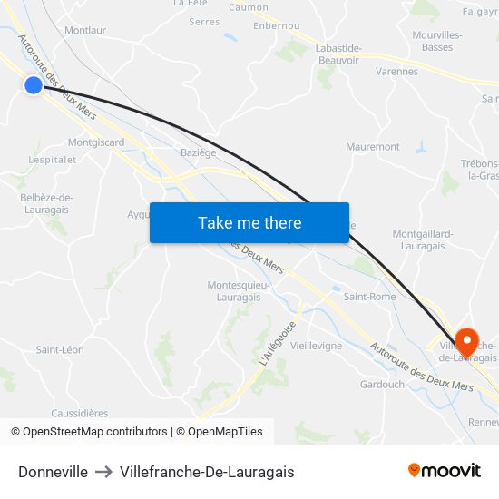 Donneville to Villefranche-De-Lauragais map