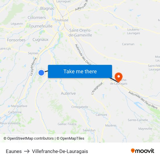 Eaunes to Villefranche-De-Lauragais map