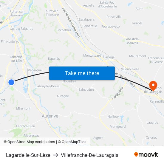 Lagardelle-Sur-Lèze to Villefranche-De-Lauragais map
