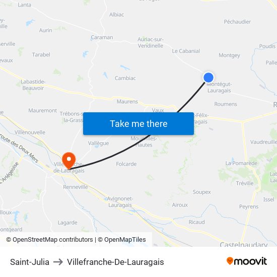 Saint-Julia to Villefranche-De-Lauragais map