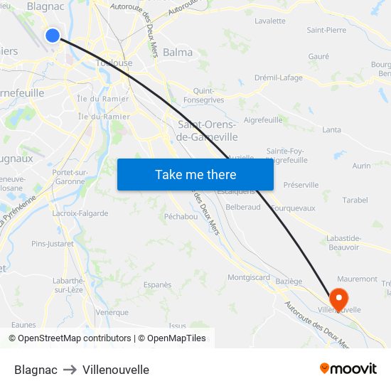 Blagnac to Villenouvelle map