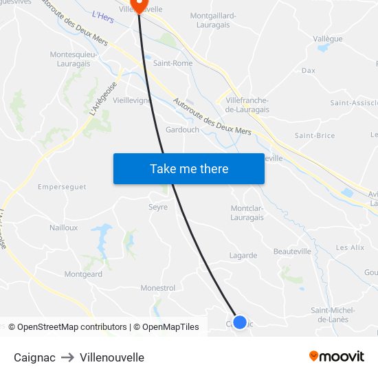 Caignac to Villenouvelle map