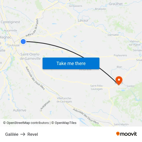 Galilée to Revel map
