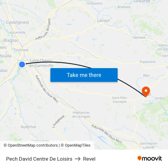 Pech David Centre De Loisirs to Revel map