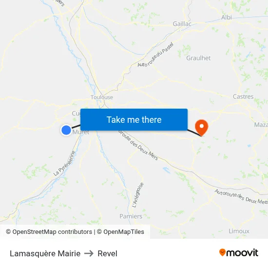 Lamasquère Mairie to Revel map