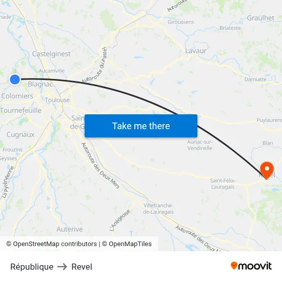 République to Revel map