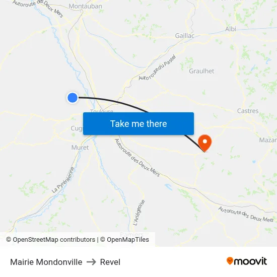 Mairie Mondonville to Revel map