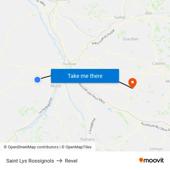 Saint Lys Rossignols to Revel map