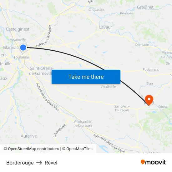 Borderouge to Revel map