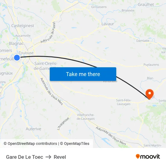 Gare De Le Toec to Revel map