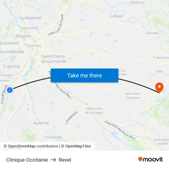 Clinique Occitanie to Revel map