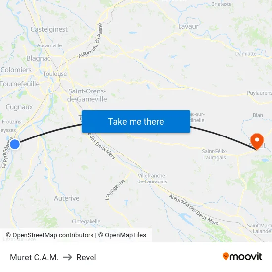 Muret C.A.M. to Revel map
