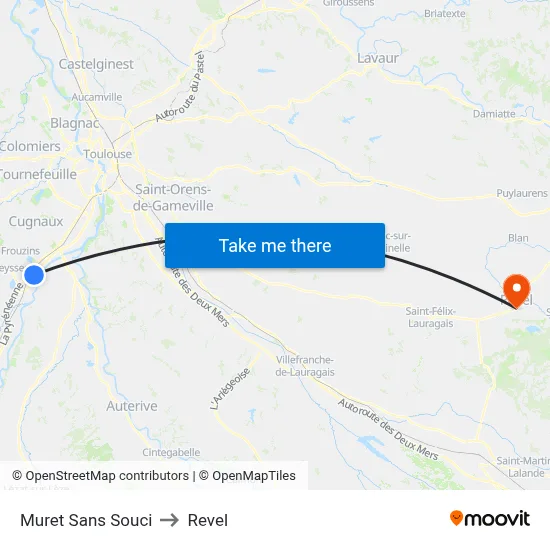 Muret Sans Souci to Revel map