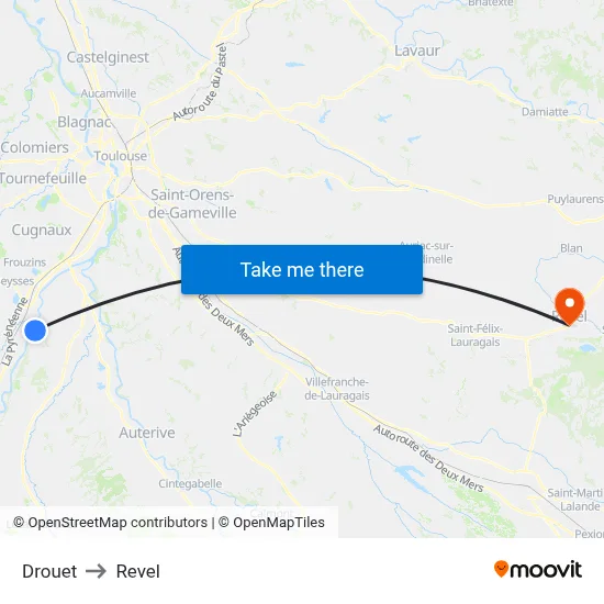 Drouet to Revel map